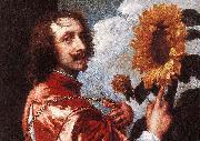 Anthony Van Dyck Self Portrait With a Sunflower showing the gold collar and medal King Charles I gave him in 1633 France oil painting artist